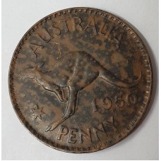 AUSTRALIA 1950 . ONE 1 PENNY . ERROR . DOUBLE DATE